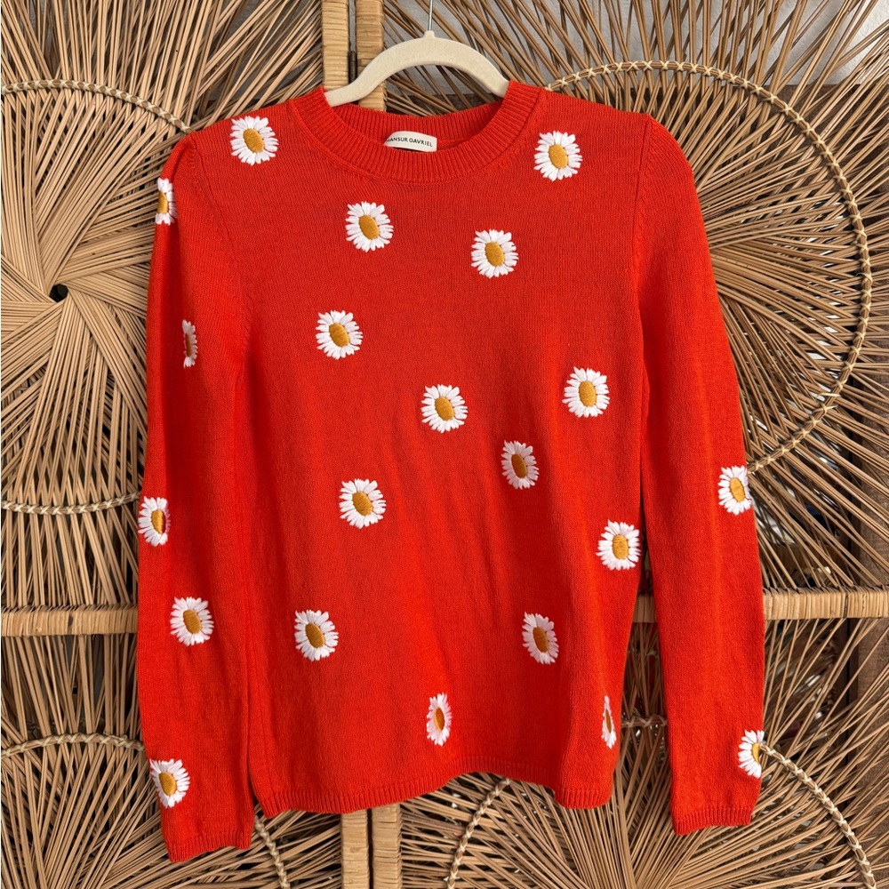 Mansur Gavriel Coral Orange Daisy Sweater XS - Picture 2 of 7